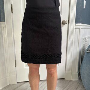 LOFT Petite Knee-Length Black Embroidered Skirt